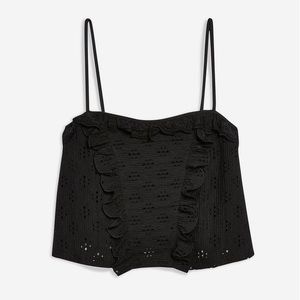 TOPSHOP Black Eylet Ruffled Tank Crop Top